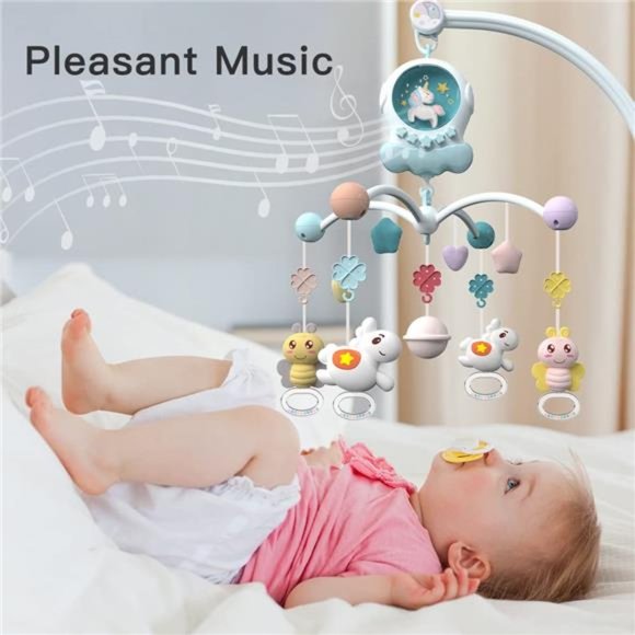 Baby Musical Crib Mobile with Night Lights and Rotation, Rattles, Remote Control - Picture 6 of 7